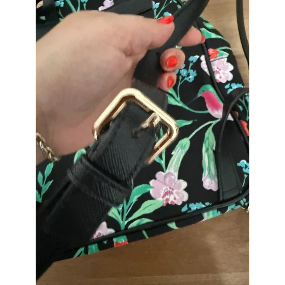 Kate Spade Chelsea Hummingbird Floral Black Nylon Backpack Bag